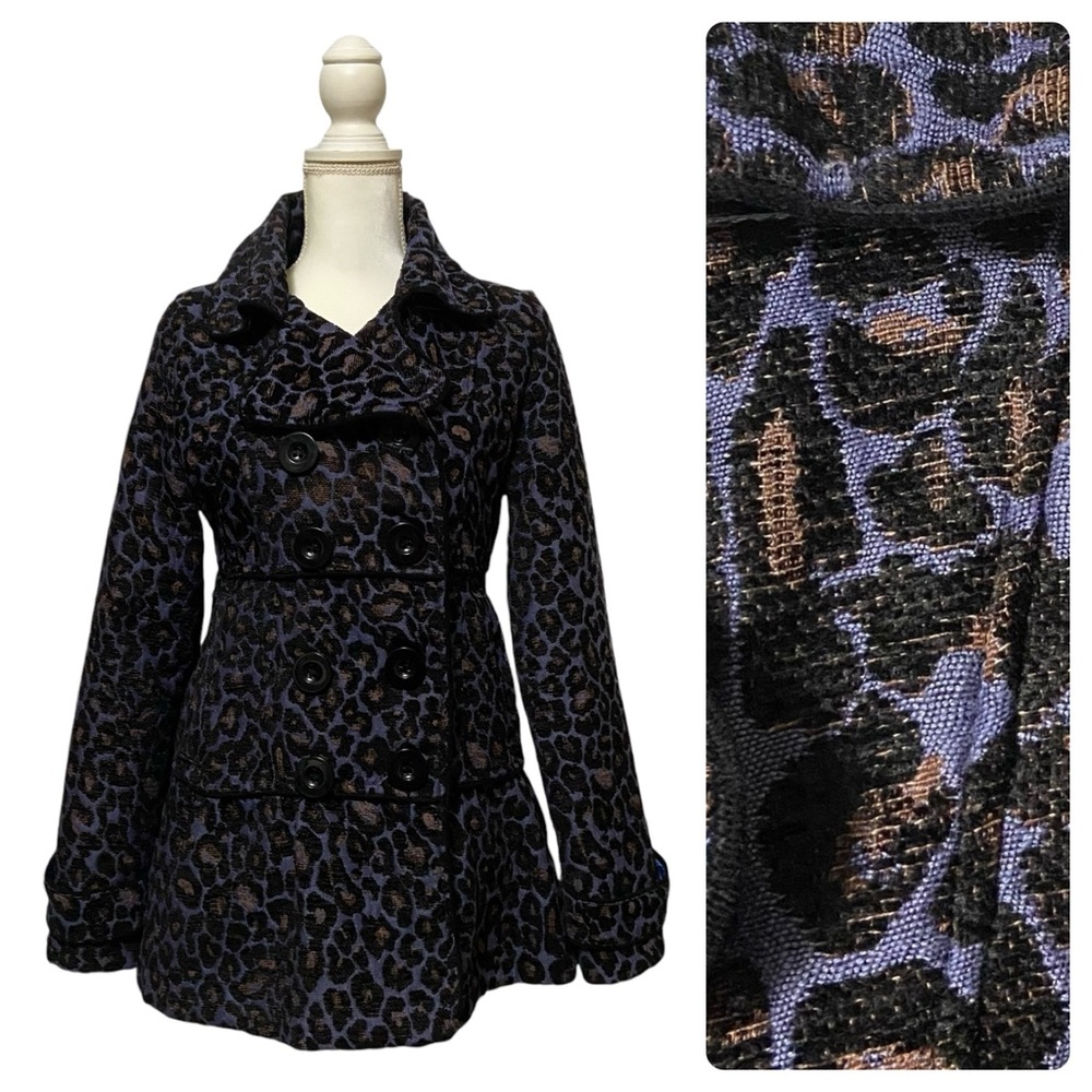 BKE Tapestry Peacoat Fitted Coat Cheetah Print Purple Dark Romance Whimsy Goth